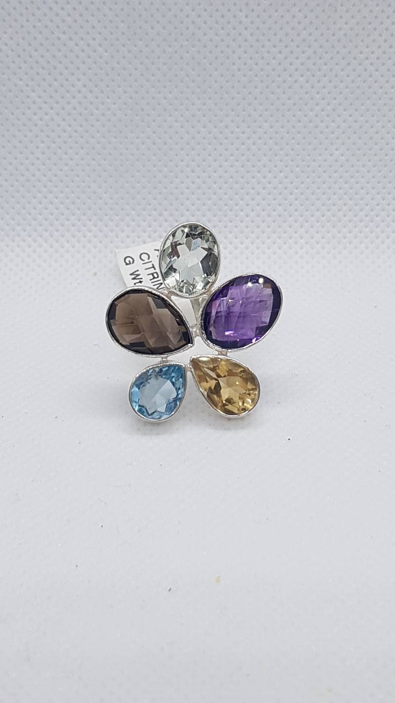Mehrstein Statement Ring 925 Silber, Edelstein Verstellbarer Sterling Silber, Topaz, Aquamarin, Citrin, Amethyst, Facettierte Kristall Ringe von JewelsNL