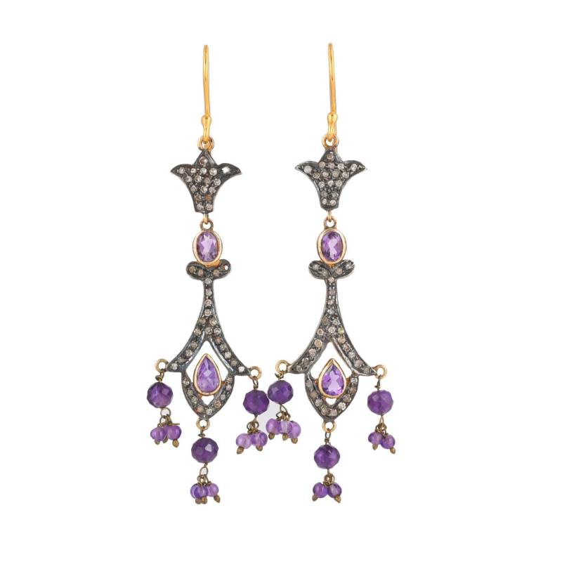 Amethyst & Diamant Gold Vermeil Über Sterling Silber Mit Oxidation Ohrring von JewelsOfRoyals