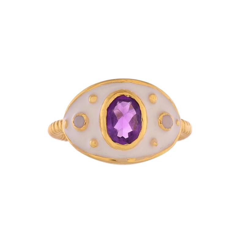 Amethyst & Pearl Gold Vermeil Über Sterling Silber Emaille Ring von JewelsOfRoyals