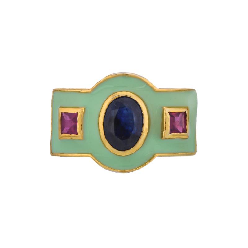 Blau Saphir & Rubin Gold Vermeil Über Sterling Silber Emaillierte Ring von JewelsOfRoyals