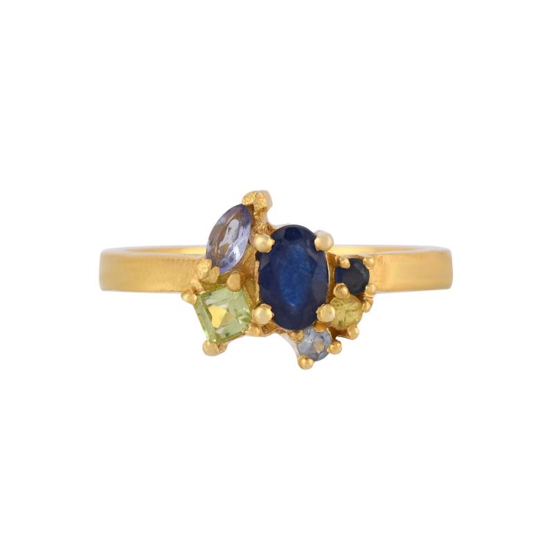 Blauer Saphir, Tansanit & Peridot 14K Gold Vermeil Ring Aus Sterling Silber von JewelsOfRoyals