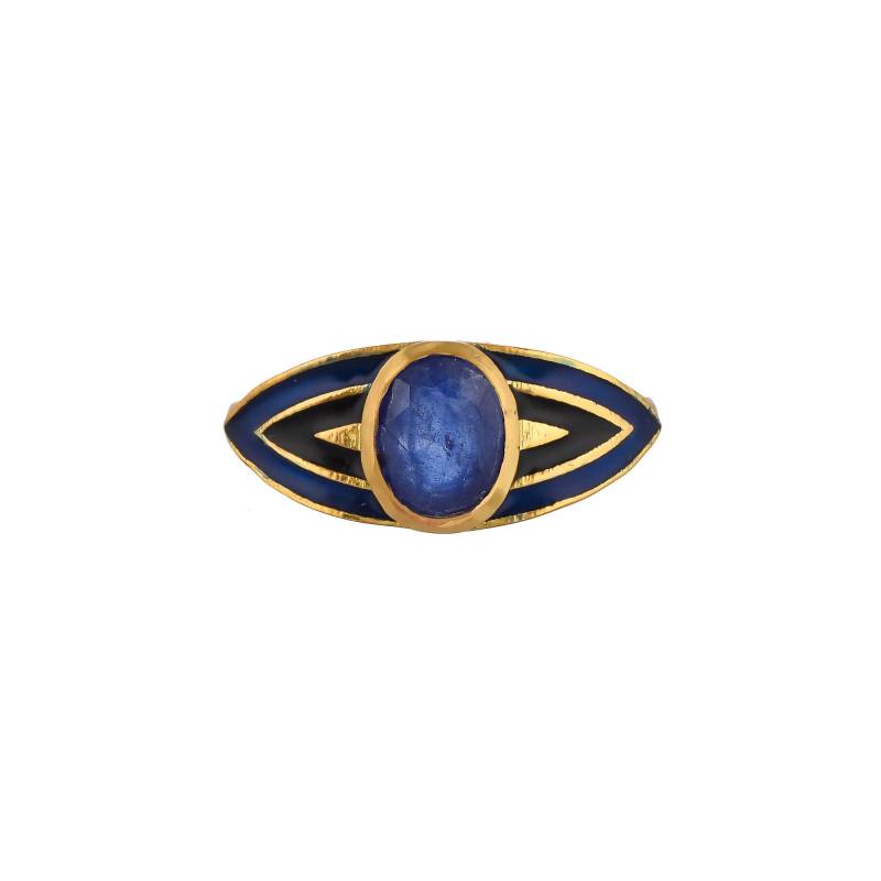 Blauer Saphir Gold Vermeil Über Sterling Silber Art Deco Emaillierte Ring von JewelsOfRoyals