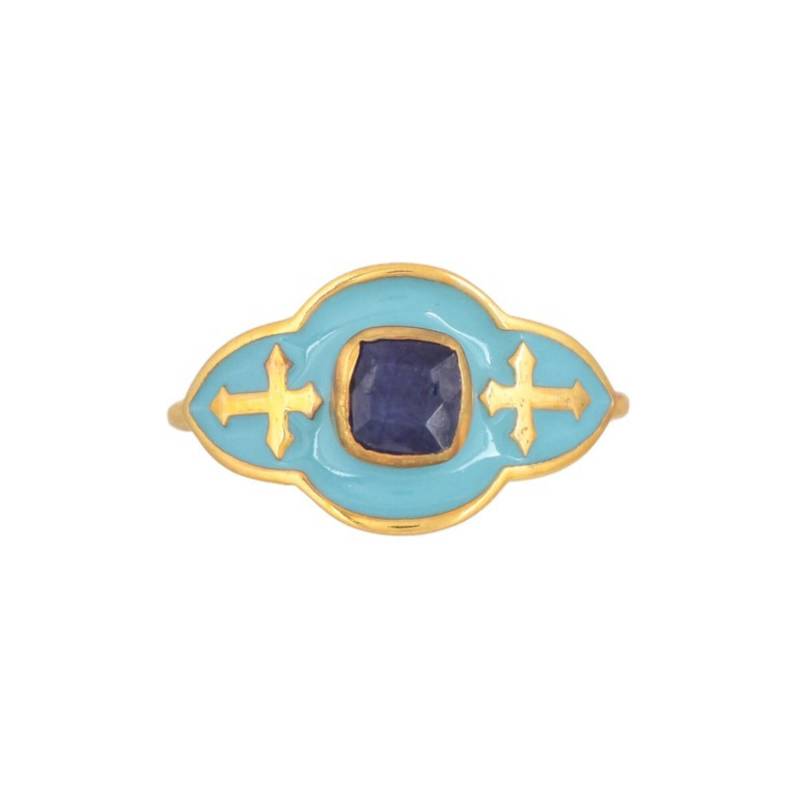 Blauer Saphir Gold Vermeil Über Sterling Silber Emaillierte Ring von JewelsOfRoyals