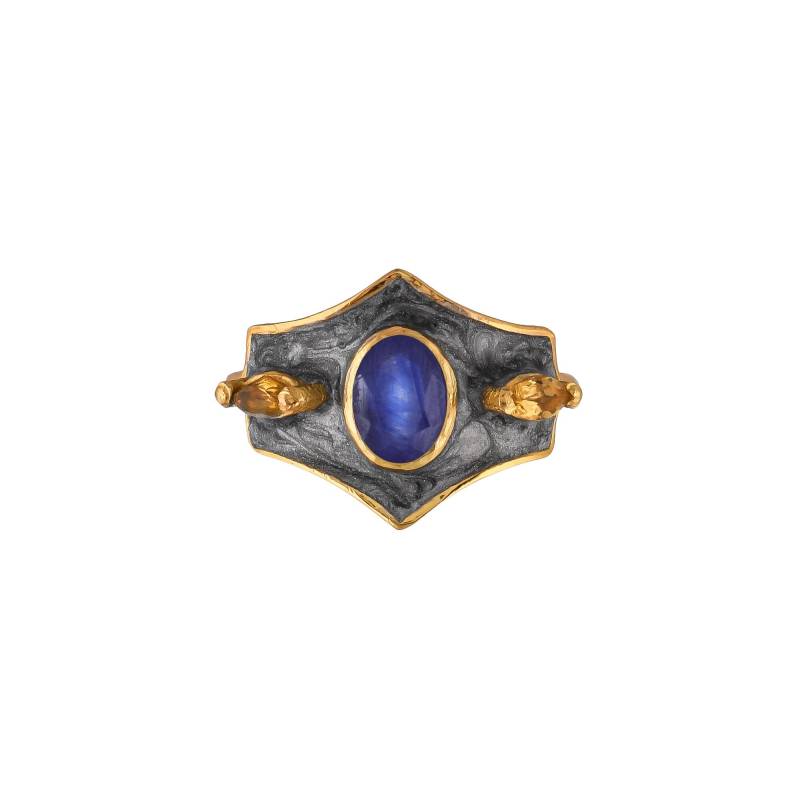 Blauer Saphir & Citrin 14K Gold Vermeil Über Sterling Silber Art Deco Emaillierter Ring von JewelsOfRoyals