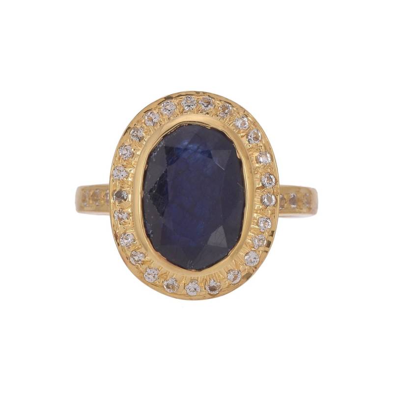 Blauer Saphir & Weißer Topas Gold Vermeil Sterling Silber Ring von JewelsOfRoyals