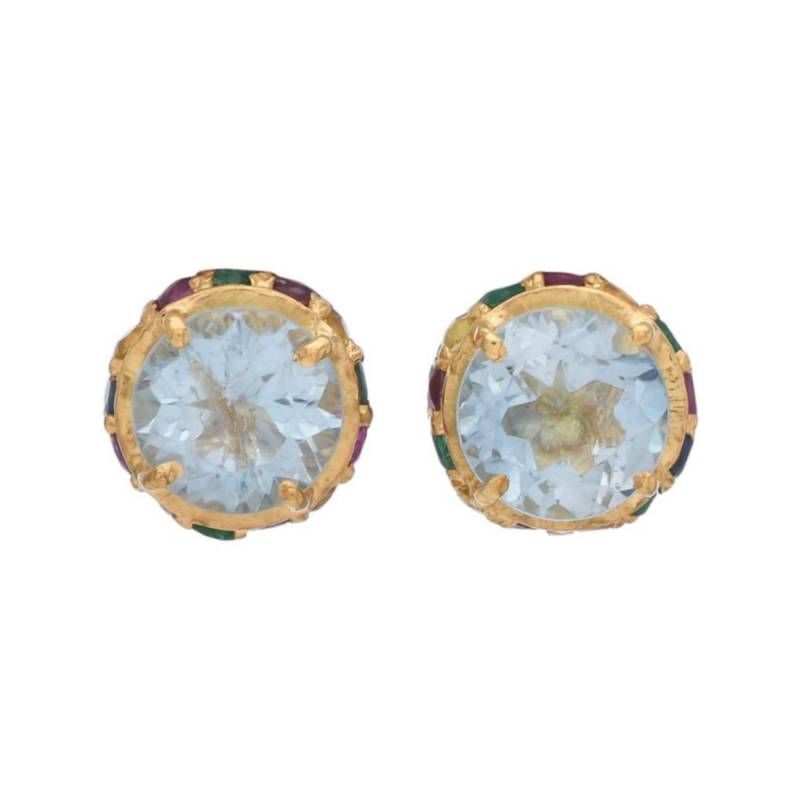 Blauer Topas, Smaragd, Mehrfarbiger Saphir Und Rubin Gold Vermeil Über Sterlingsilber-Bolzenohrring von JewelsOfRoyals
