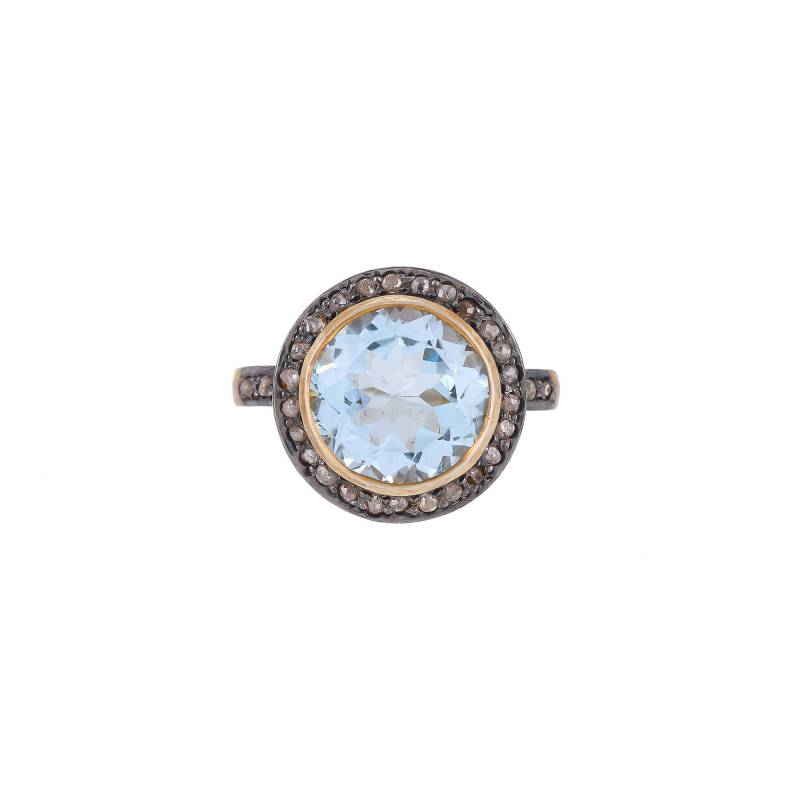 Blauer Topas & Diamant Gold Vermeil Über Sterling Silber Mit Oxidationsring von JewelsOfRoyals