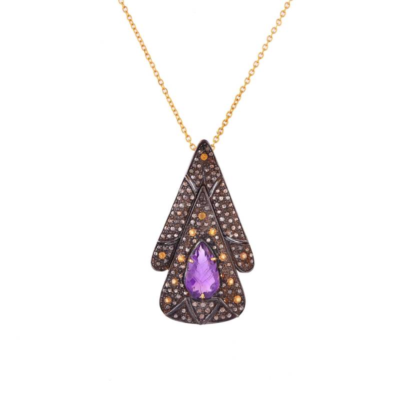 Diamant, Amethyst & Gelber Saphir Gold Vermeil Über Sterling Silber Mit Oxidations-Anhänger von JewelsOfRoyals