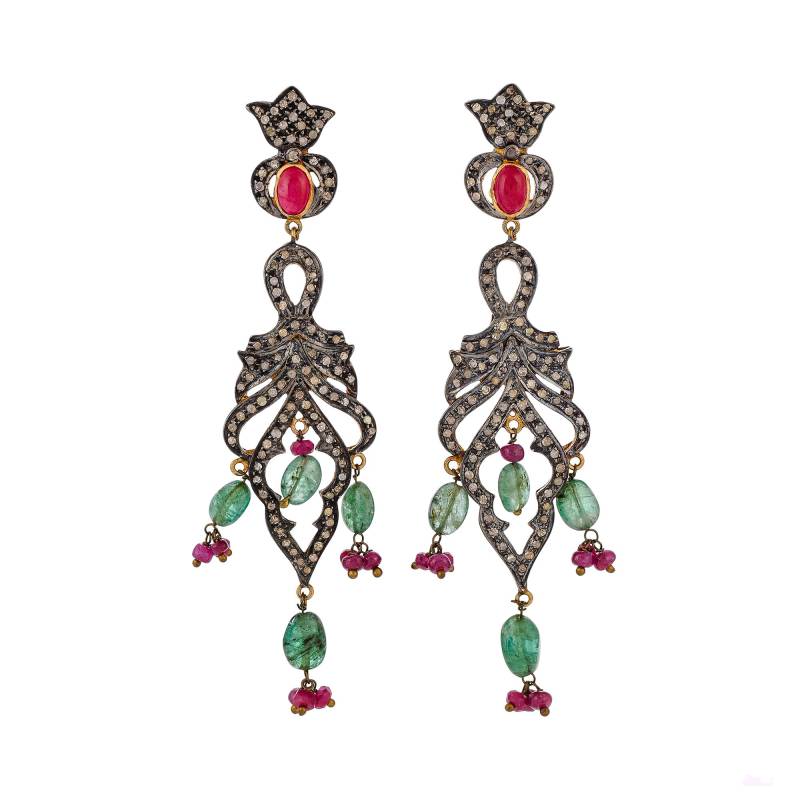 Diamant, Rubin, Smaragd Perlen Gold Vermeil Über Sterling Silber Mit Oxidation Ohrring von JewelsOfRoyals
