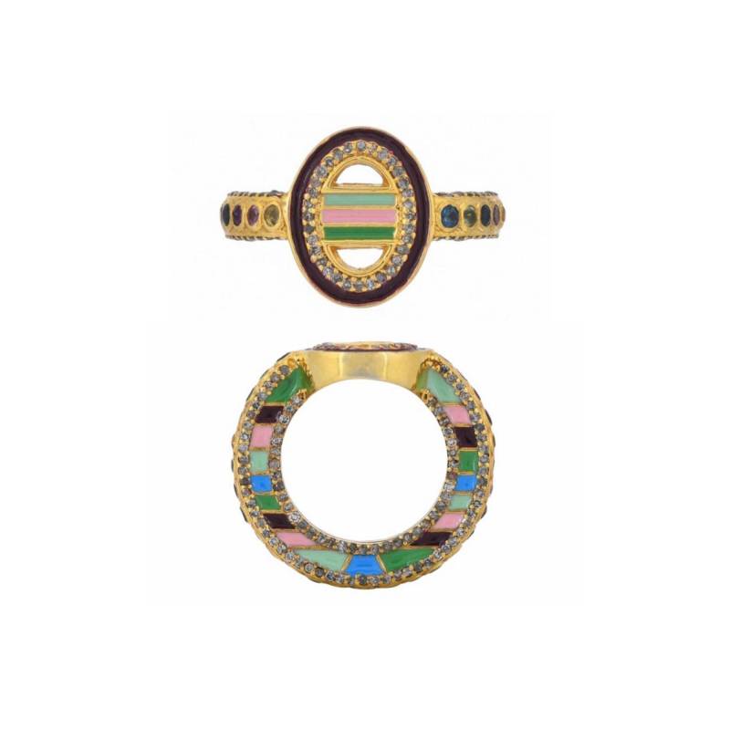 Diamant, Rubin & Multi Farbige Saphir Gold Vermeil Über Sterling Silber Emaillierte Ring von JewelsOfRoyals