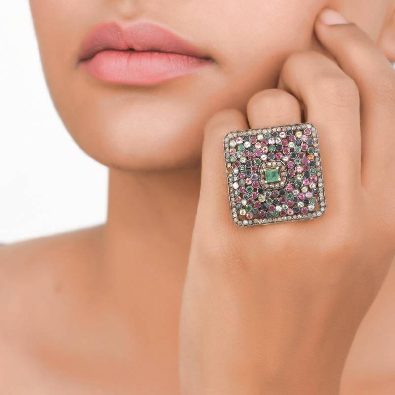 Diamant, Saphir & Smaragd Sterling Silber Ring von JewelsOfRoyals