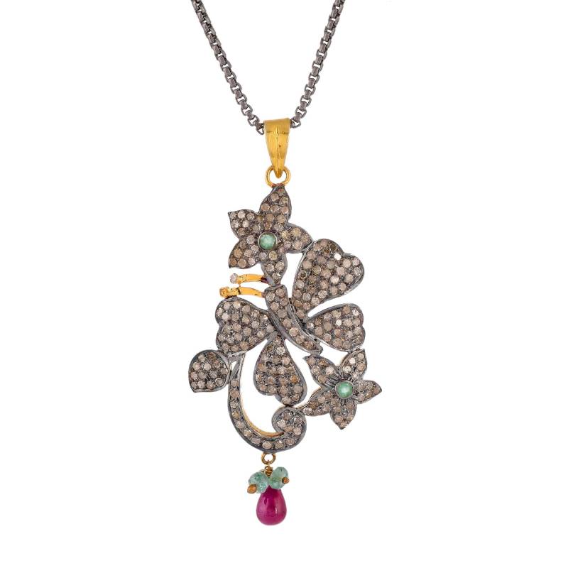 Diamant, Smaragd Und Rubin Oxidierter Sterlingsilber-Anhänger von JewelsOfRoyals