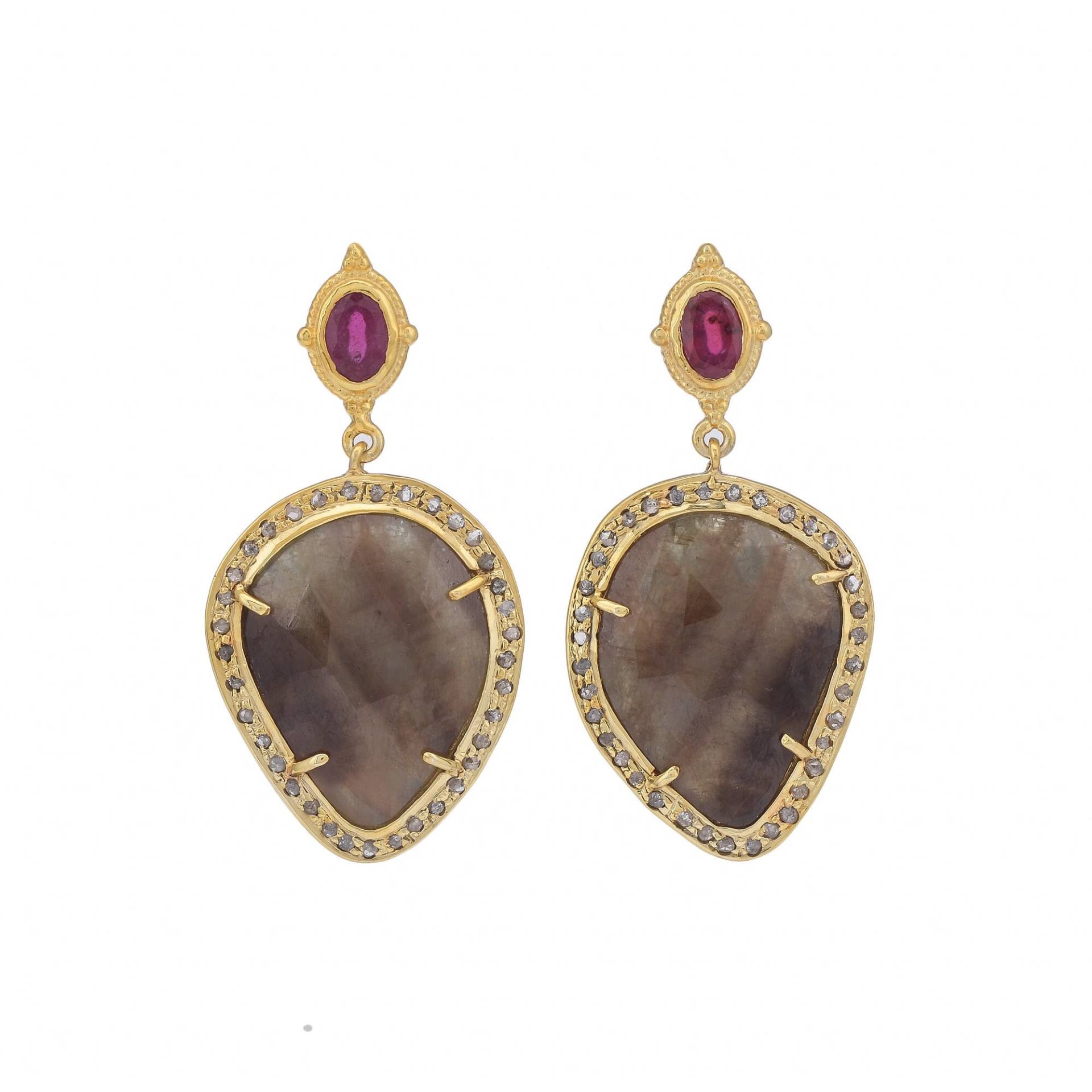 Diamant, Wunder Saphir & Rubin Gold Vermeil Über Sterling Silber Ohrring von JewelsOfRoyals