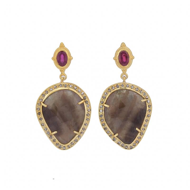 Diamant, Wunder Saphir & Rubin Gold Vermeil Über Sterling Silber Ohrring von JewelsOfRoyals