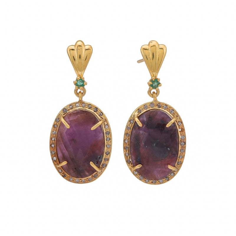 Diamant, Wunder Saphir & Smaragd Gold Vermeil Über Sterling Silber Ohrring von JewelsOfRoyals