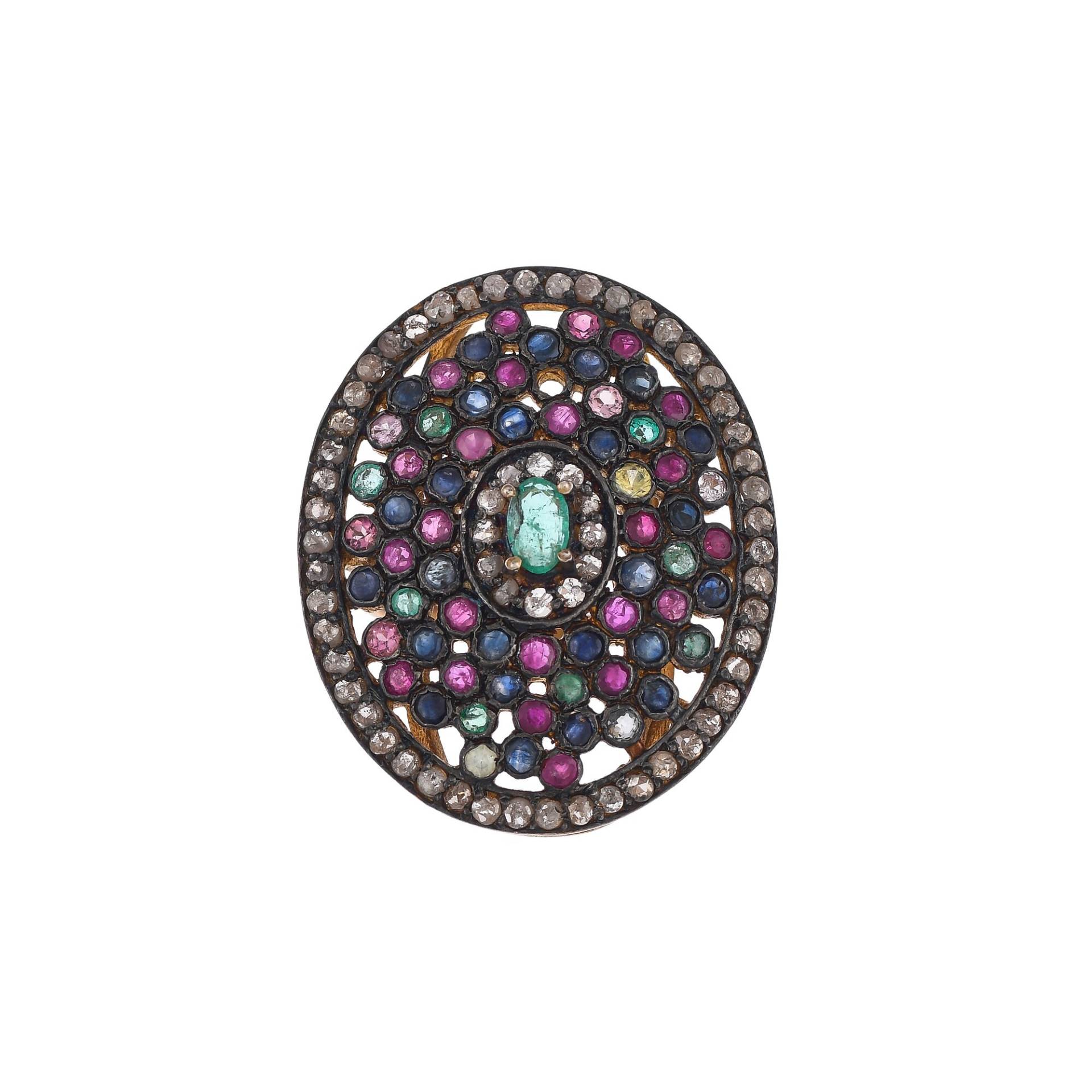Diamant Im Rosenschliff, Rubin, Saphir Und Smaragd Oxidierter Sterlingsilberring Diamant Im Rosenschliff, Rubin, Saphir Und Smaragd Oxidierter Sterlingsilberring von JewelsOfRoyals