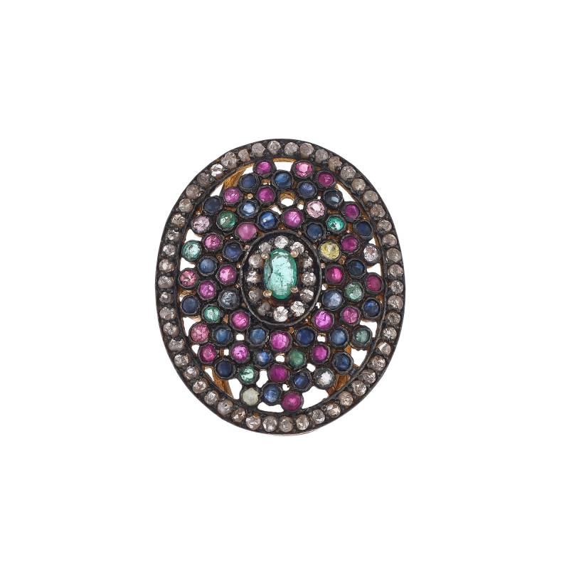 Diamant Im Rosenschliff, Rubin, Saphir Und Smaragd Oxidierter Sterlingsilberring von JewelsOfRoyals