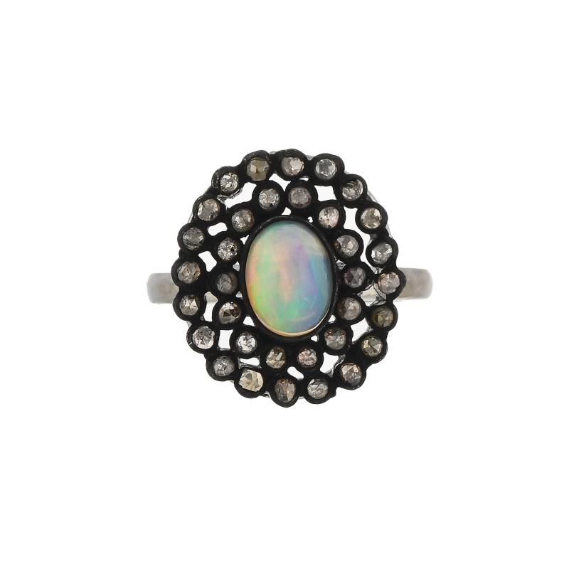 Diamant Im Rosenschliff & Opal Oxidierter Sterlingsilber-Ring von JewelsOfRoyals