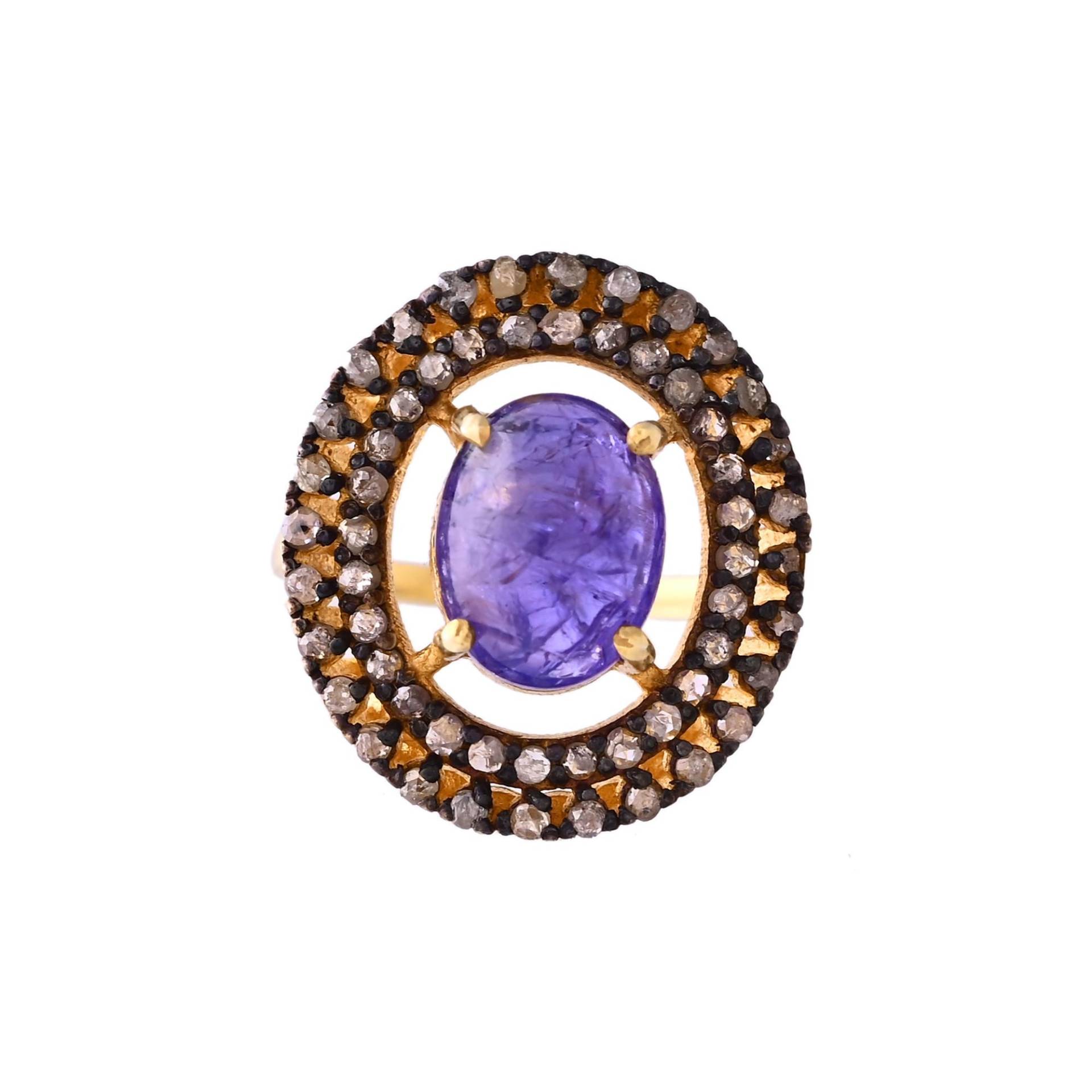 Diamant Im Rosenschliff & Tansanit Oxidierter Sterlingsilber-Ring von JewelsOfRoyals