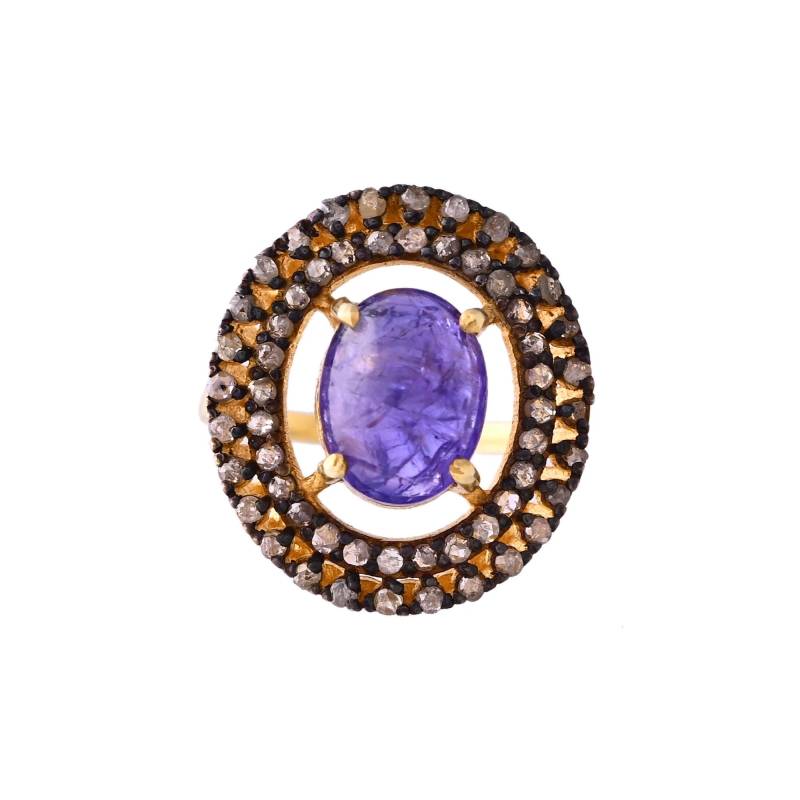 Diamant Im Rosenschliff & Tansanit Oxidierter Sterlingsilber-Ring von JewelsOfRoyals