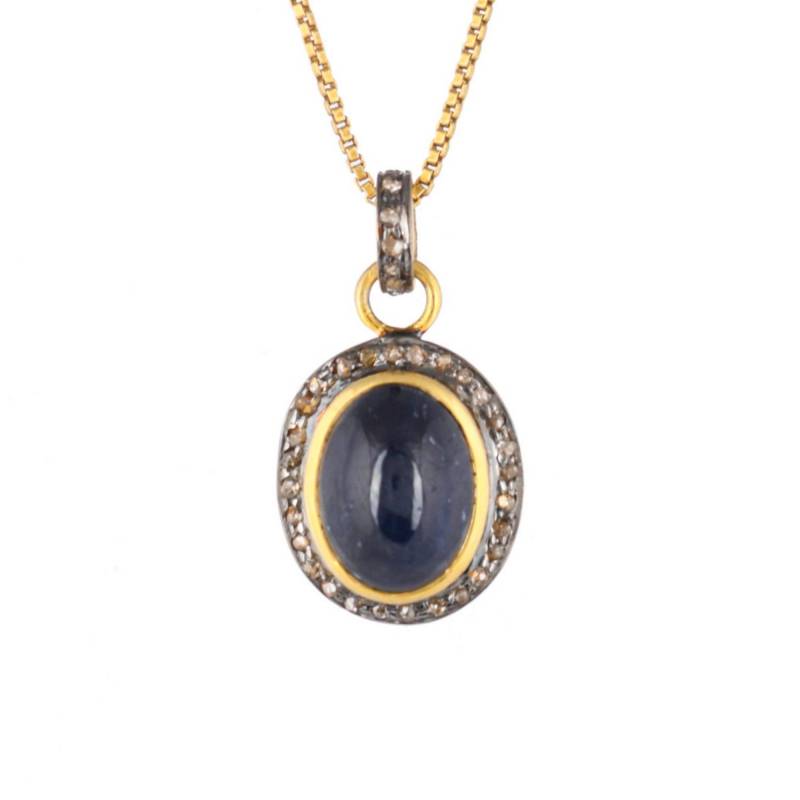 Diamant & Blauer Saphir Gold Vermeil Über Sterling Silber Mit Oxidation Anhänger von JewelsOfRoyals