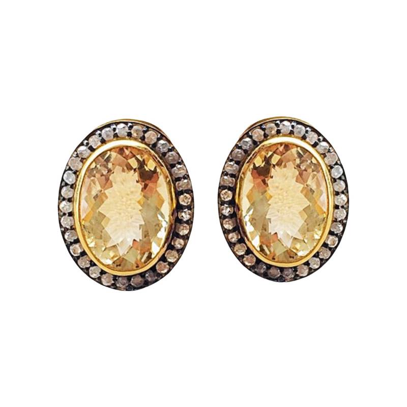 Diamant & Citrin Gold Vermeil Über Sterling Silber Mit Oxidations Ohrstecker von JewelsOfRoyals