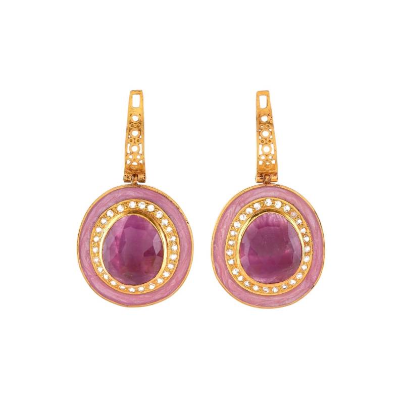 Facettierte Rubin Scheibe Und Weißer Topas Gold Vermeil Über Sterling Silber Emaille Ohrring von JewelsOfRoyals