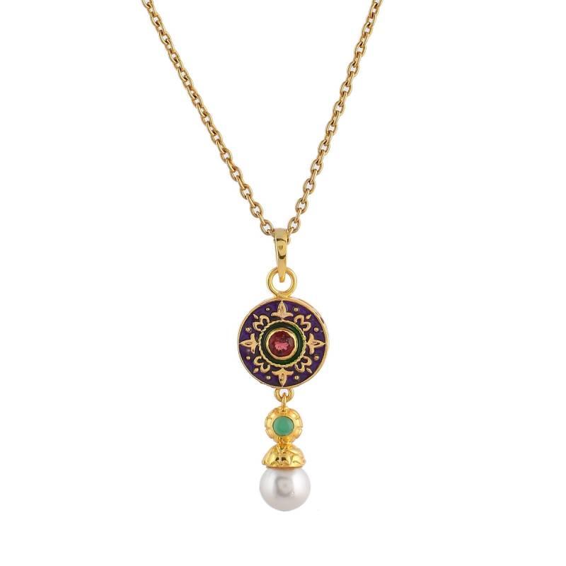 Granat, Grün Onyx & Perle Gold Über Messing Emaillierte Halskette von JewelsOfRoyals