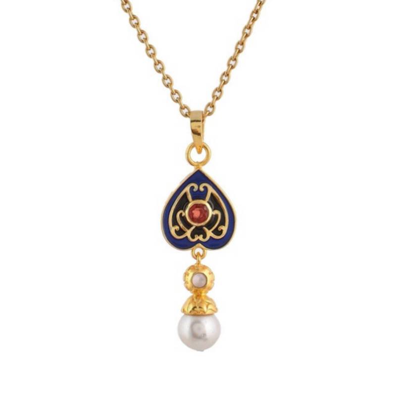 Granat, Mondstein & Perle Gold Über Messing Emaillierte Halskette von JewelsOfRoyals