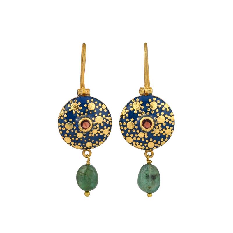 Granat & Smaragd Gold Vermeil Über Sterling Silber Emaillierte Ohrring von JewelsOfRoyals
