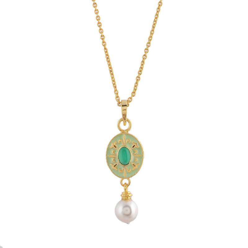 Grün Onyx & Perle Gold Über Messing Emaille Halskette von JewelsOfRoyals