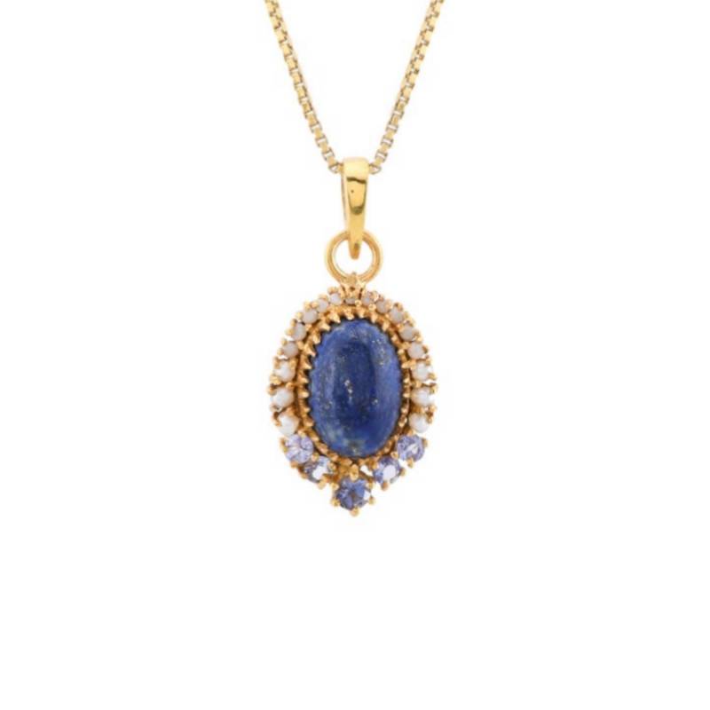 Lapis Lazuli, Tansanit & Pearl Gold Vermeil Über Sterling Silber Anhänger von JewelsOfRoyals
