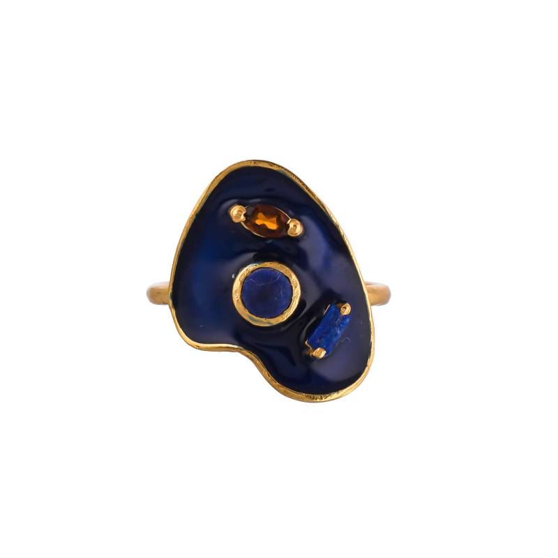 Lapis Lazuli & Granat Gold Vermeil Über Sterling Silber Emaille Ring von JewelsOfRoyals