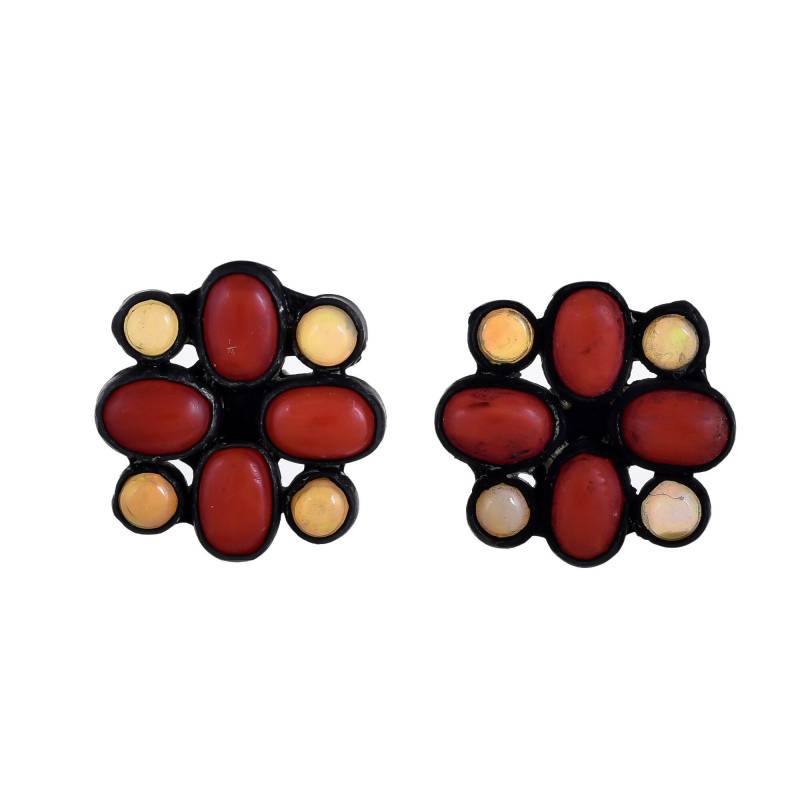 Natürliche Coral & Opal Oxidierter Sterlingsilber-Ohrstecker von JewelsOfRoyals