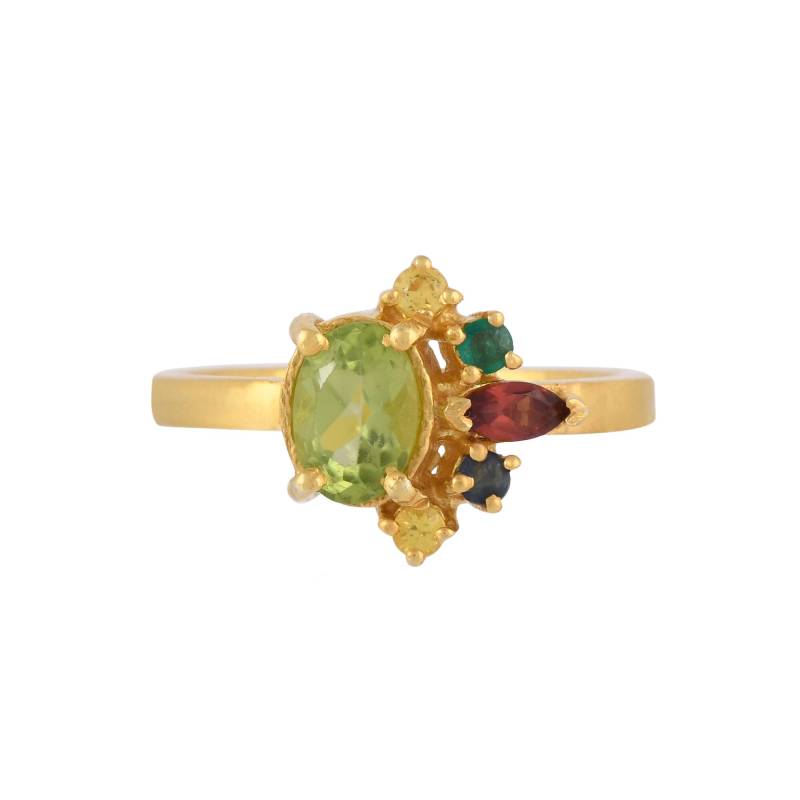 Peridot, Citrin, Granat, Smaragd & Blau Saphir Gold Vermeil Über Sterling Silber Ring von JewelsOfRoyals
