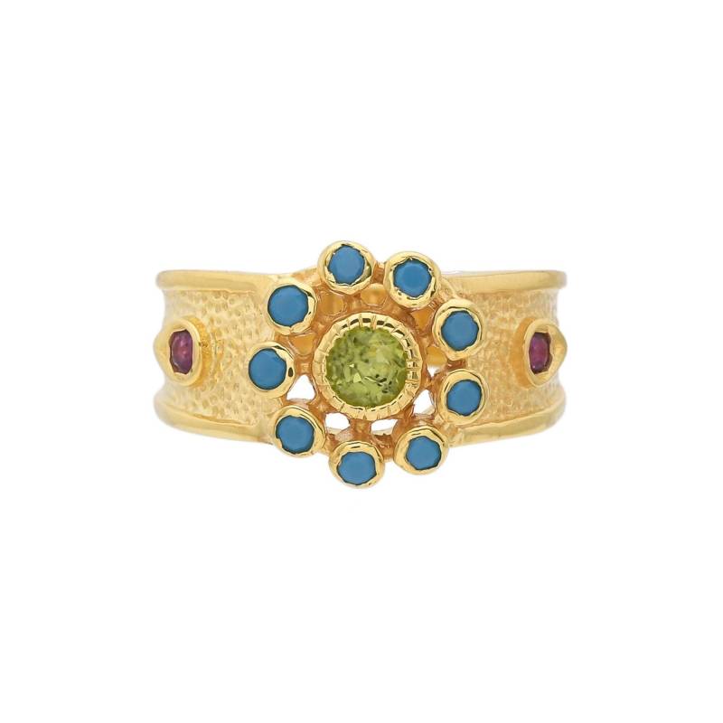 Peridot, Türkis & Rubin Gold Vermeil Über Sterling Silber Ring von JewelsOfRoyals
