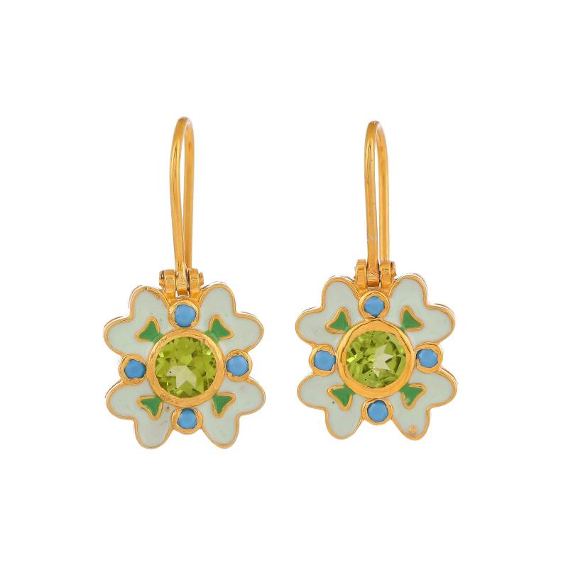 Peridot & Türkis Gold Vermeil Über Sterling Silber Emaillierte Ohrring von JewelsOfRoyals