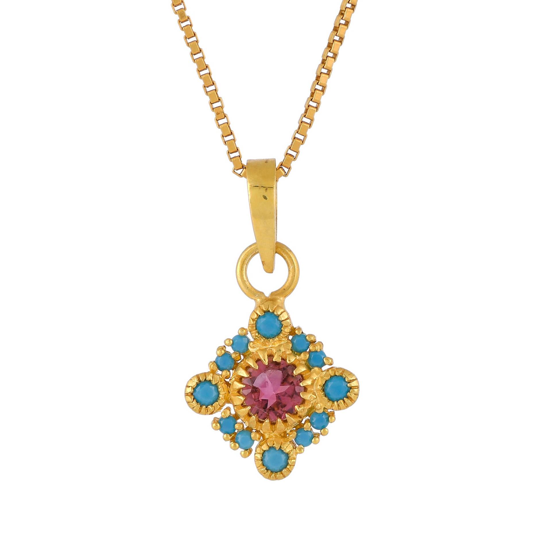 Pink Turmalin & Türkis Gold Vermeil Über Sterling Silber Anhänger von JewelsOfRoyals