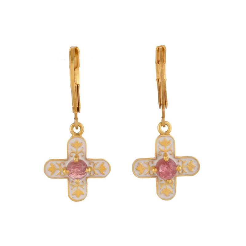 Rosa Turmalin Gold Über Messing Emaillierte Ohrring von JewelsOfRoyals