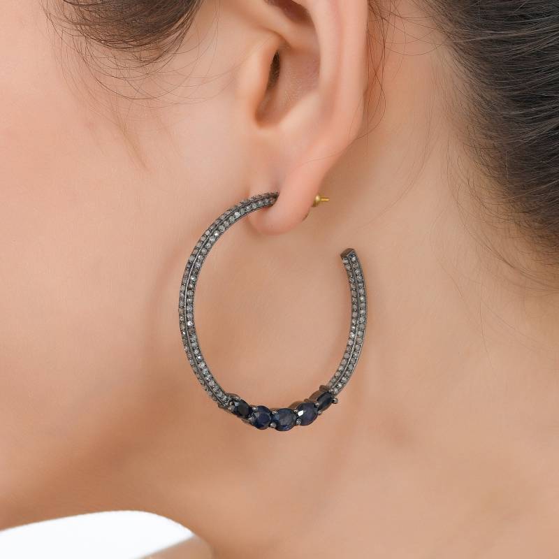 Saphir & Diamant Oxidierter Sterlingsilber-Ohrring von JewelsOfRoyals