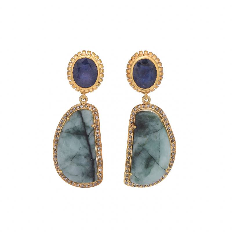 Smaragd, Diamant, Smaragd Und Saphir Gold Vermeil Über Sterling Silber Ohrring von JewelsOfRoyals