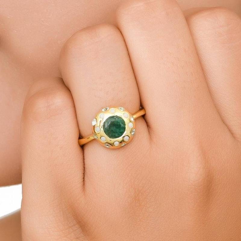Smaragd, Perle & Weißer Topas Gold Vermeil Über Sterling Silber Ring von JewelsOfRoyals