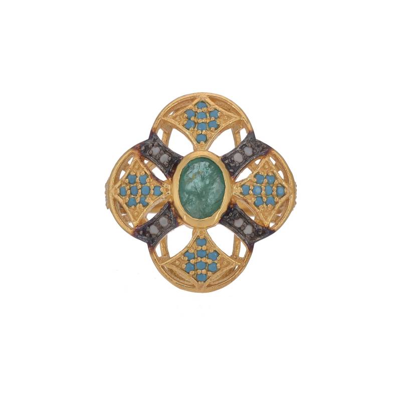 Smaragd, Türkis & Pearl Gold Vermeil Über Sterling Silber Mit Oxidationsring von JewelsOfRoyals