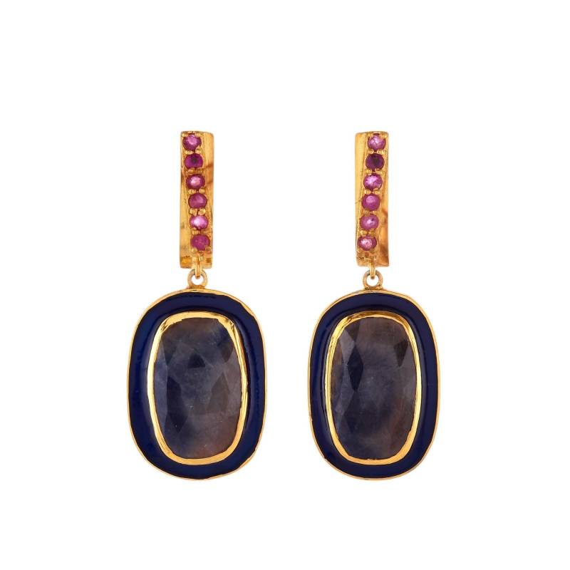 Wunder Sapphire & Rubin Gold Vermeil Über Sterling Silber Emaillierte Ohrring von JewelsOfRoyals