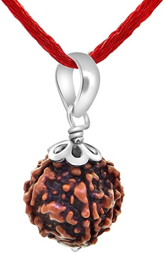 Echte Natürliche 5 Facettiert Mukhi Rudraksha Perlen Sterling Silber Anhänger Runde Form, Anhänger, Halskette 925 von JewelsOnClick