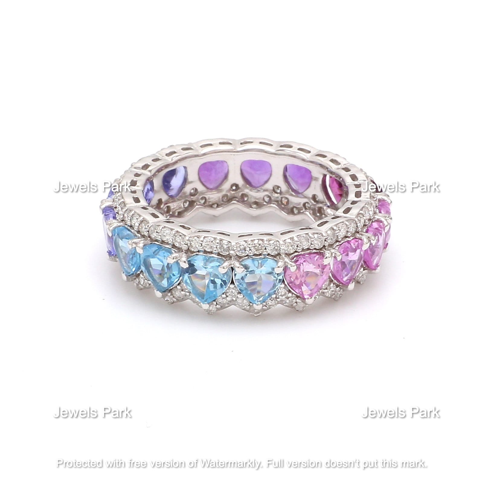 Blau Rosa Herz Ombre Eternity Bandring Gold | Natürlicher Saphir Tansanit Amethyst Granat Ring Ombre Diamant Band von JewelsPark