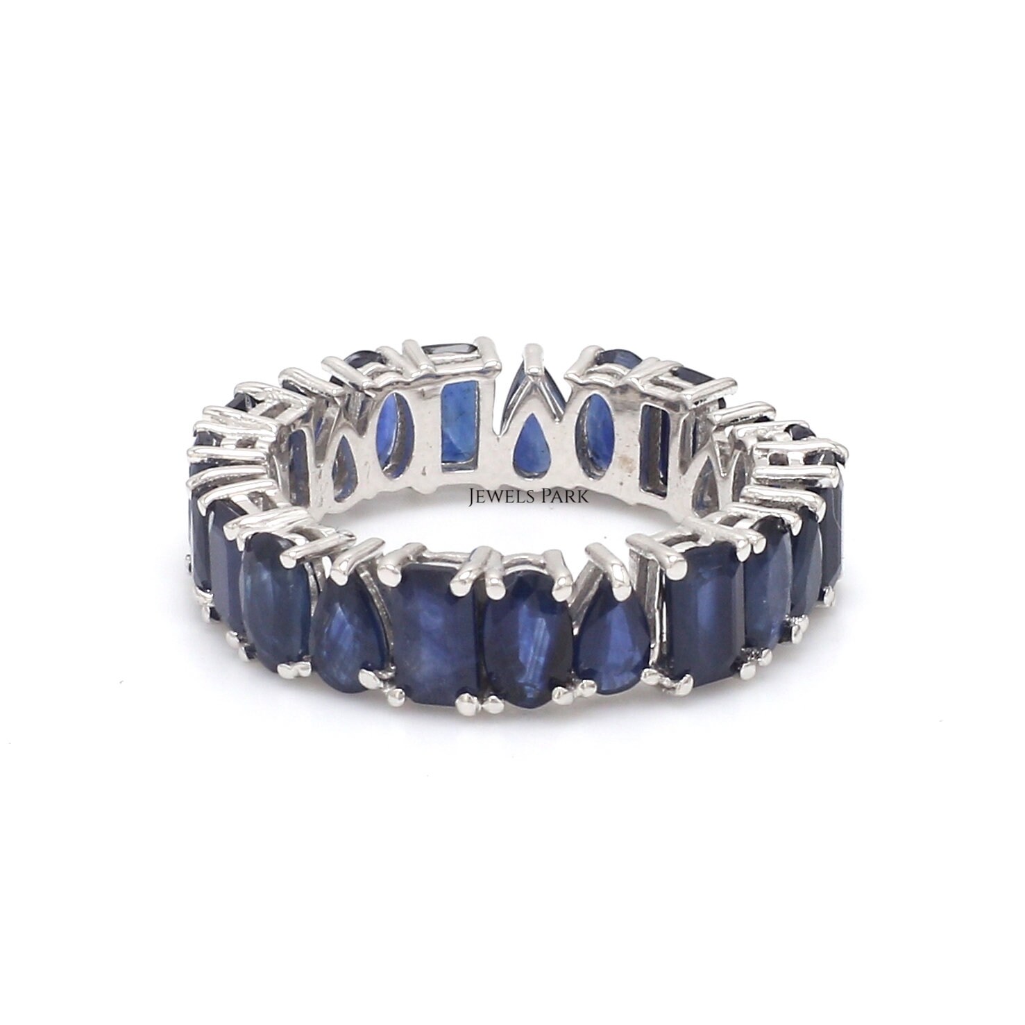 Blau Saphir Smaragd Schnitt Mix Form Eternity Bandring Gold | Natürliche 7-8Ct Smaragdschliff Oval Birnensaphir Edelsteinband Geburtsstein Ring von JewelsPark