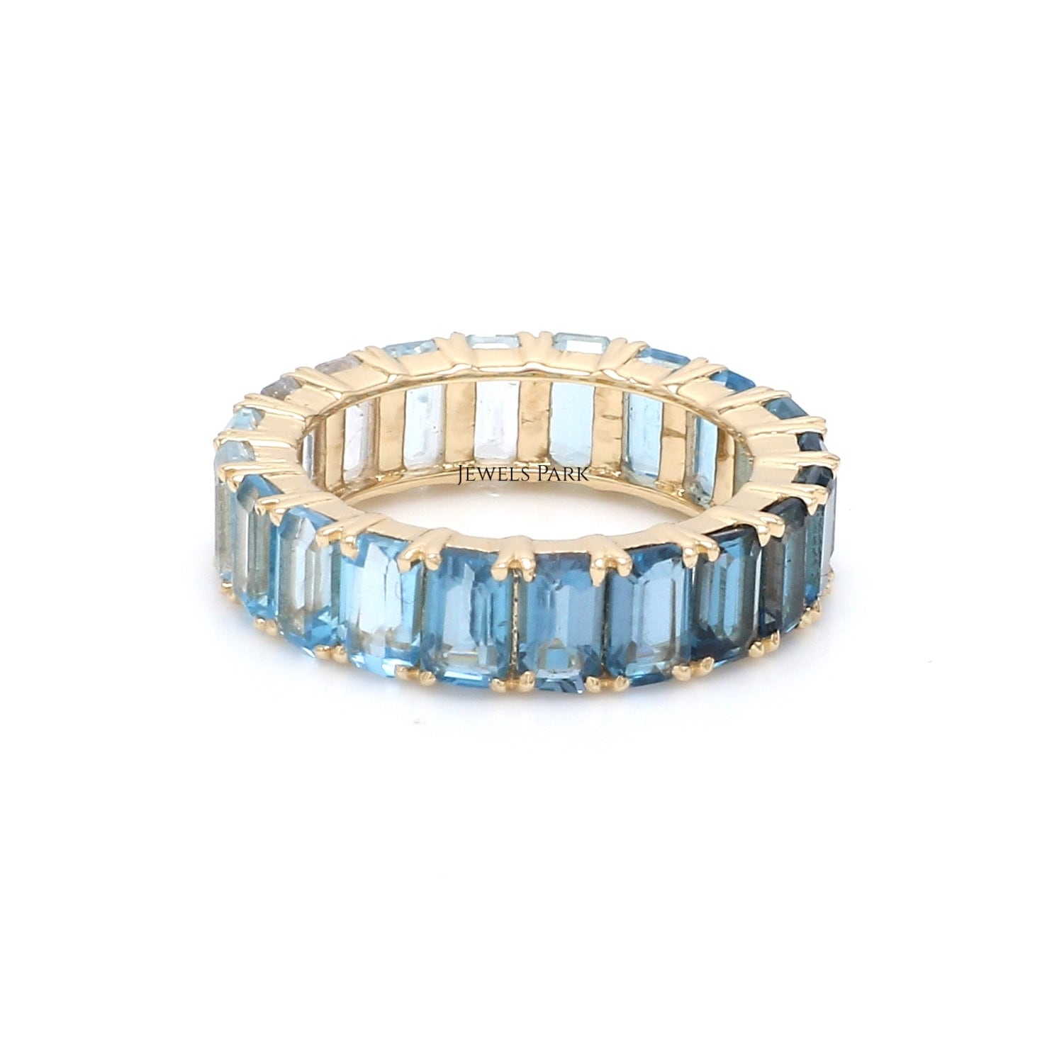 Blauer Ombre Smaragdschliff Eternity Bandring 14K Gold | Natürlicher Blautopas Ring Gold Ehering von JewelsPark