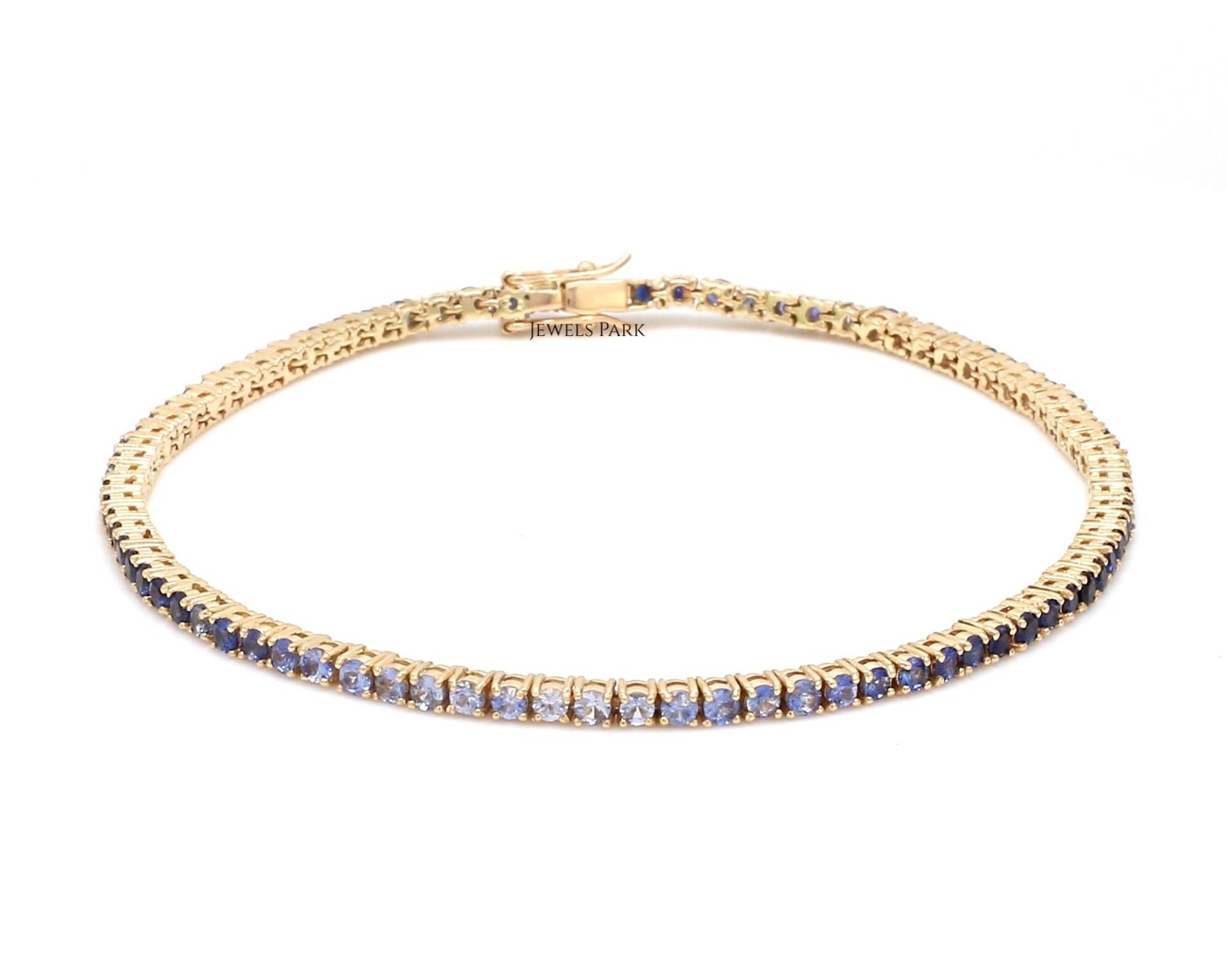 Blauer Saphir Blau Ombre Tennis Armband Gold | Natürlicher 2mm Blauer Ombre Gold Birthstone von JewelsPark