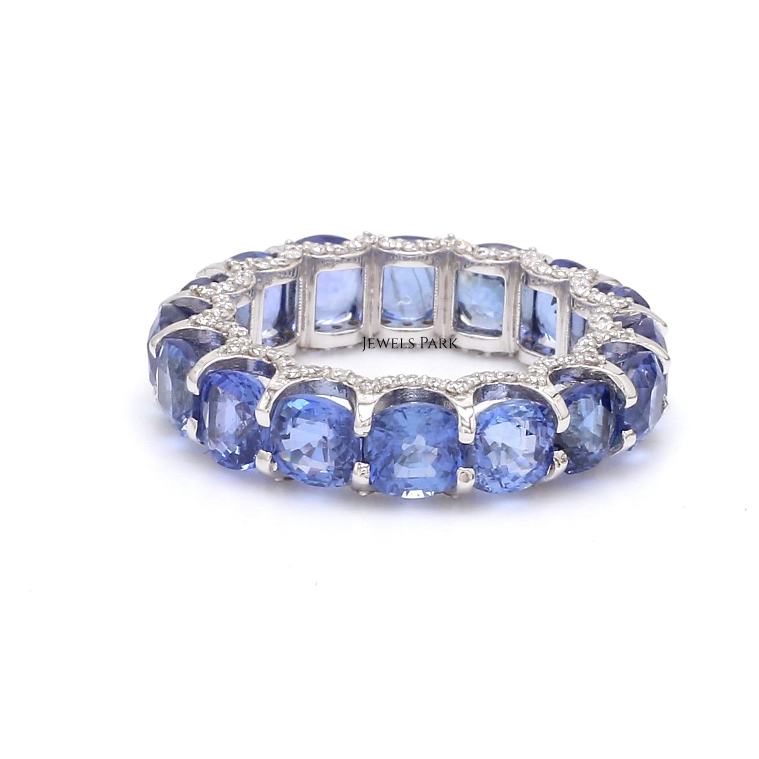 Blauer Saphir Eternity Bandring Gold | Natürlicher Blauer Diamant Ring Gold Mit Kissenschliff Vintage von JewelsPark